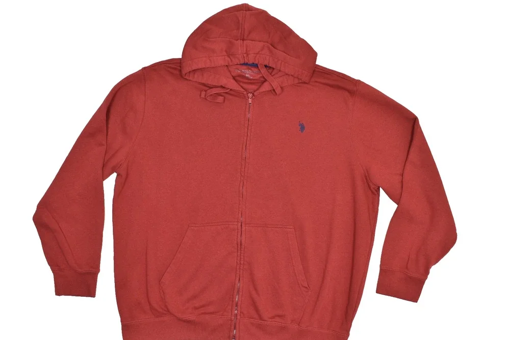 U.S. Polo Assn. Men's Red Full Zip Hoodie Regular Size 3XL jacket Pockets